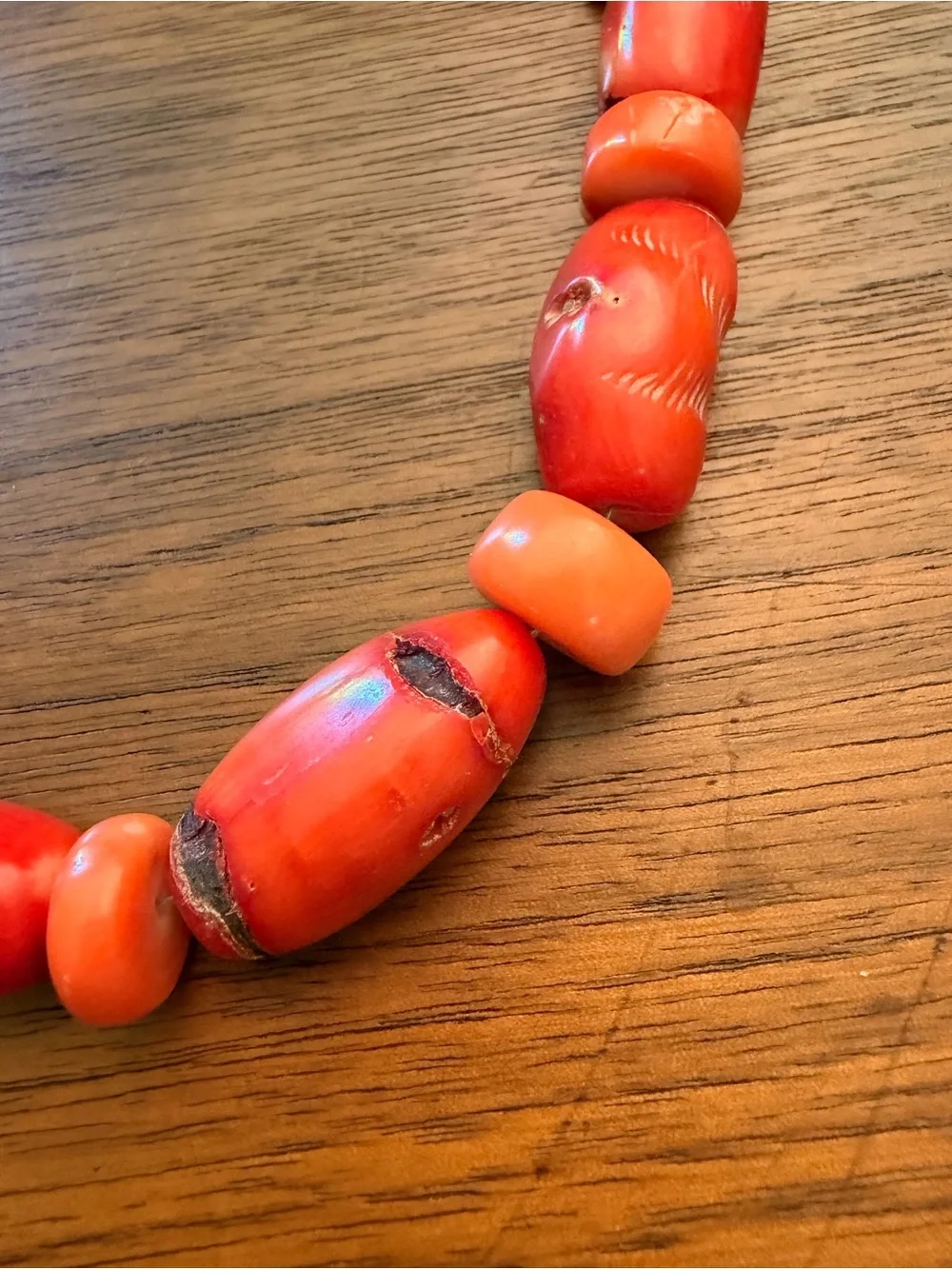 Handcrafted Coral-Red Chunky Bead Necklace